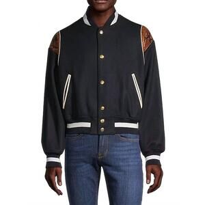 NEW BALLY wool-blend snakeskin-embossed bomber jacket in navy